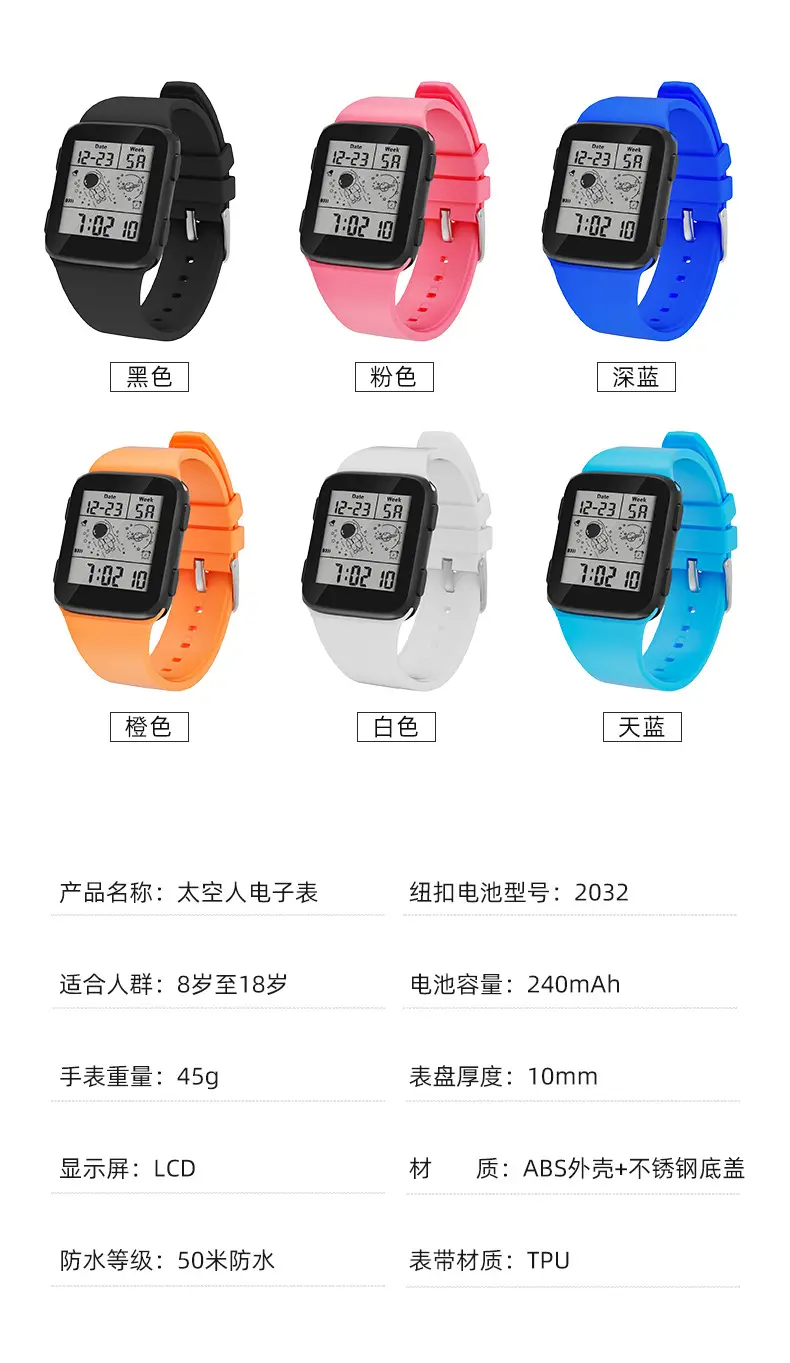 Waterproof Astronaut Sports Watch Black ABS TPU Strap — feature 19