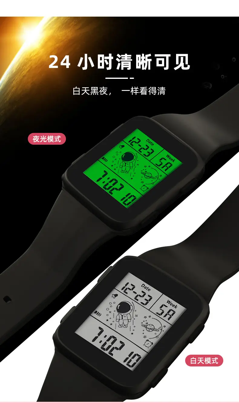 Waterproof Astronaut Sports Watch Black ABS TPU Strap — feature 3