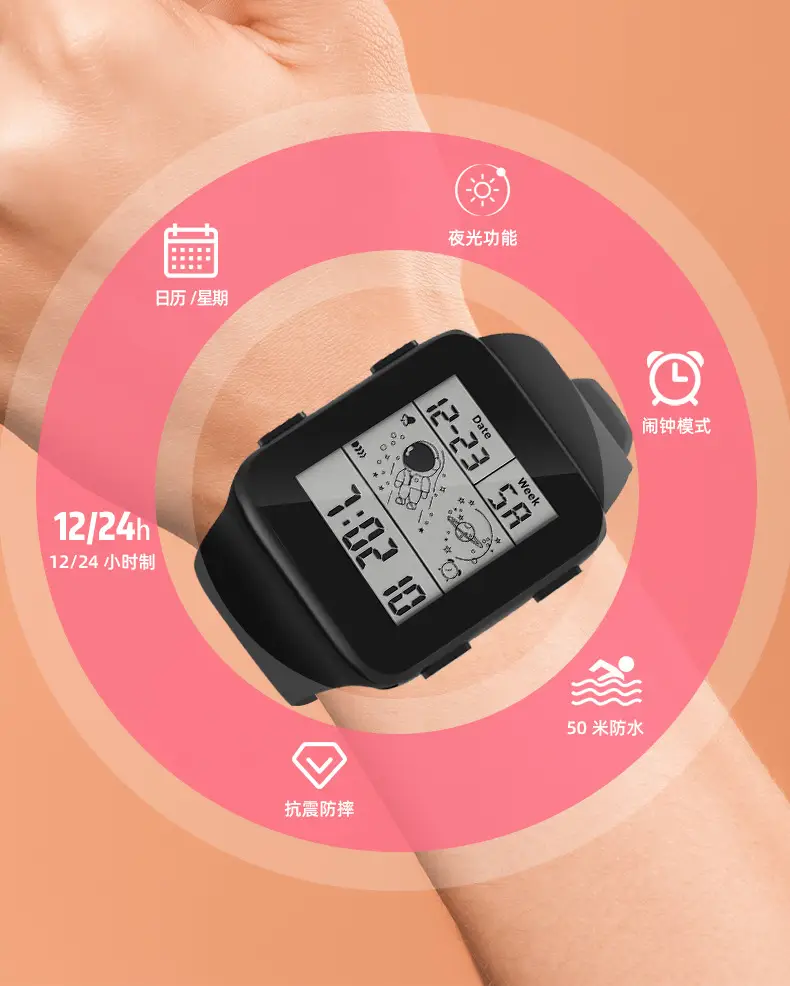Waterproof Astronaut Sports Watch Black ABS TPU Strap — feature 5