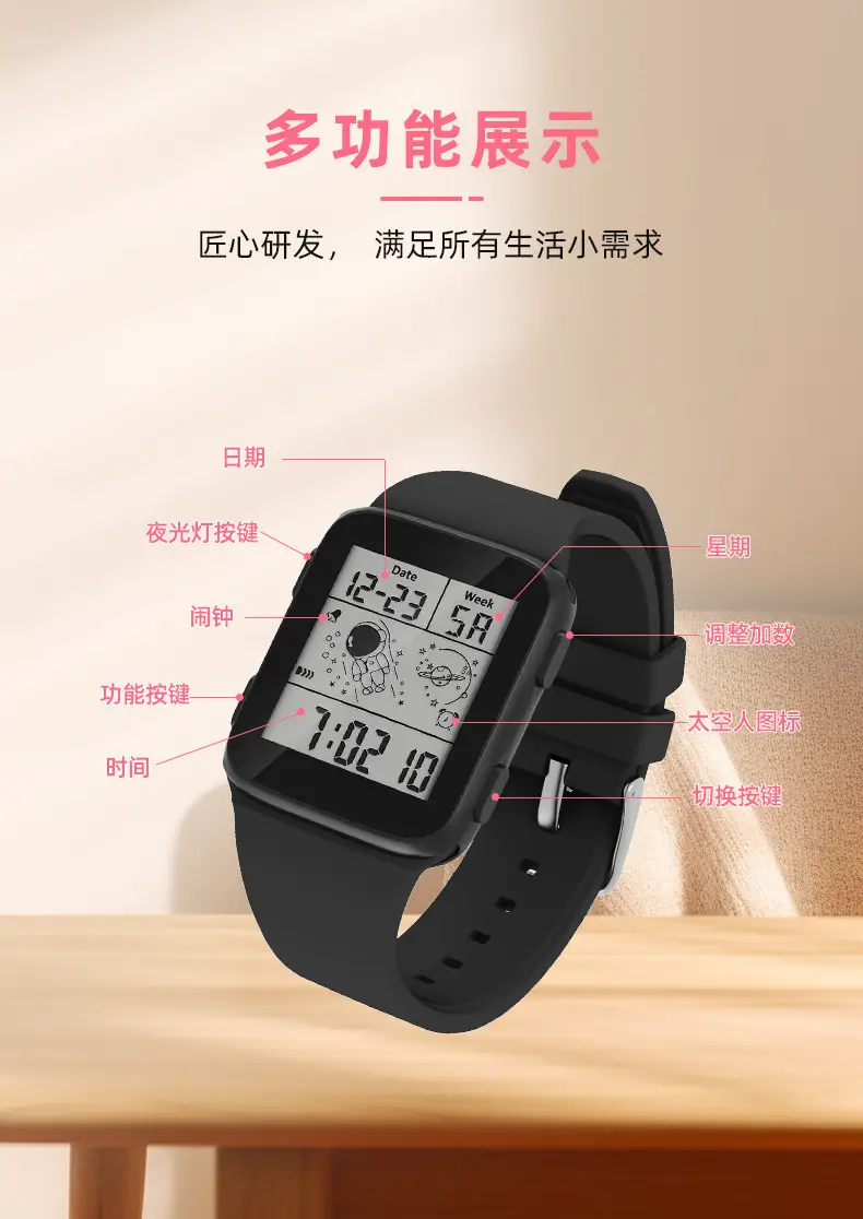 Waterproof Astronaut Sports Watch Black ABS TPU Strap — feature 8