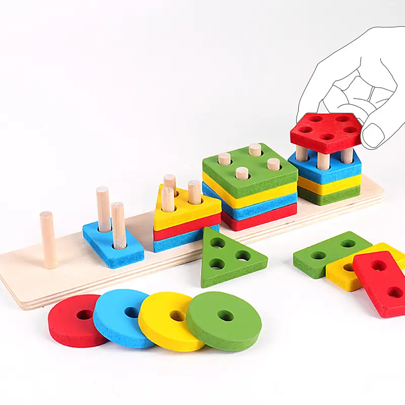 Five-Column Wooden Geometric Puzzle for Kids
