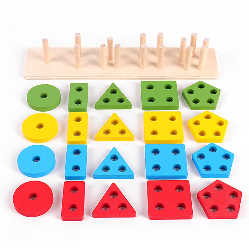 Five-Column Wooden Geometric Puzzle for Kids