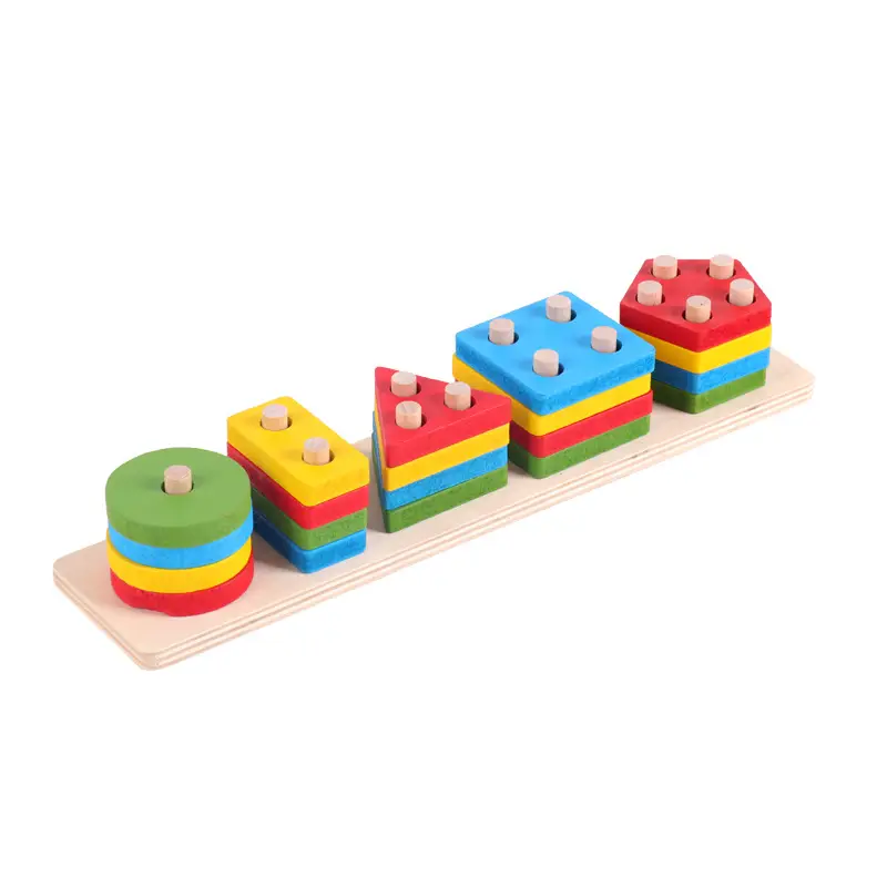 Five-Column Wooden Geometric Puzzle for Kids