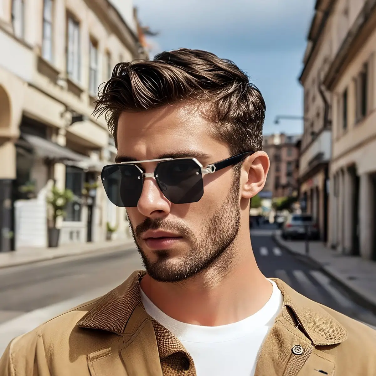 Men UV Protective Half Frame Sunglasses Black - Image 6