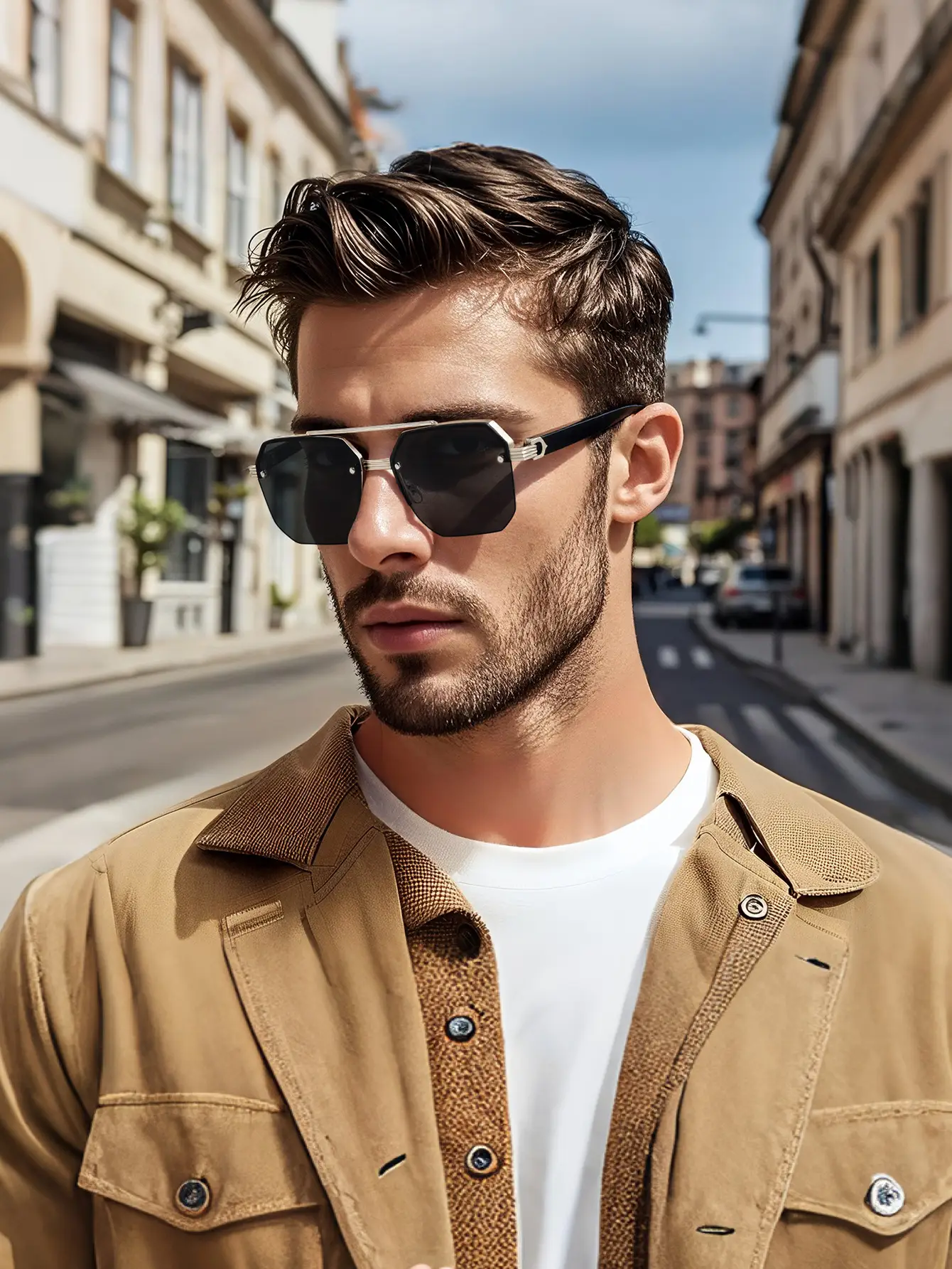 Men UV Protective Half Frame Sunglasses Black β feature 1