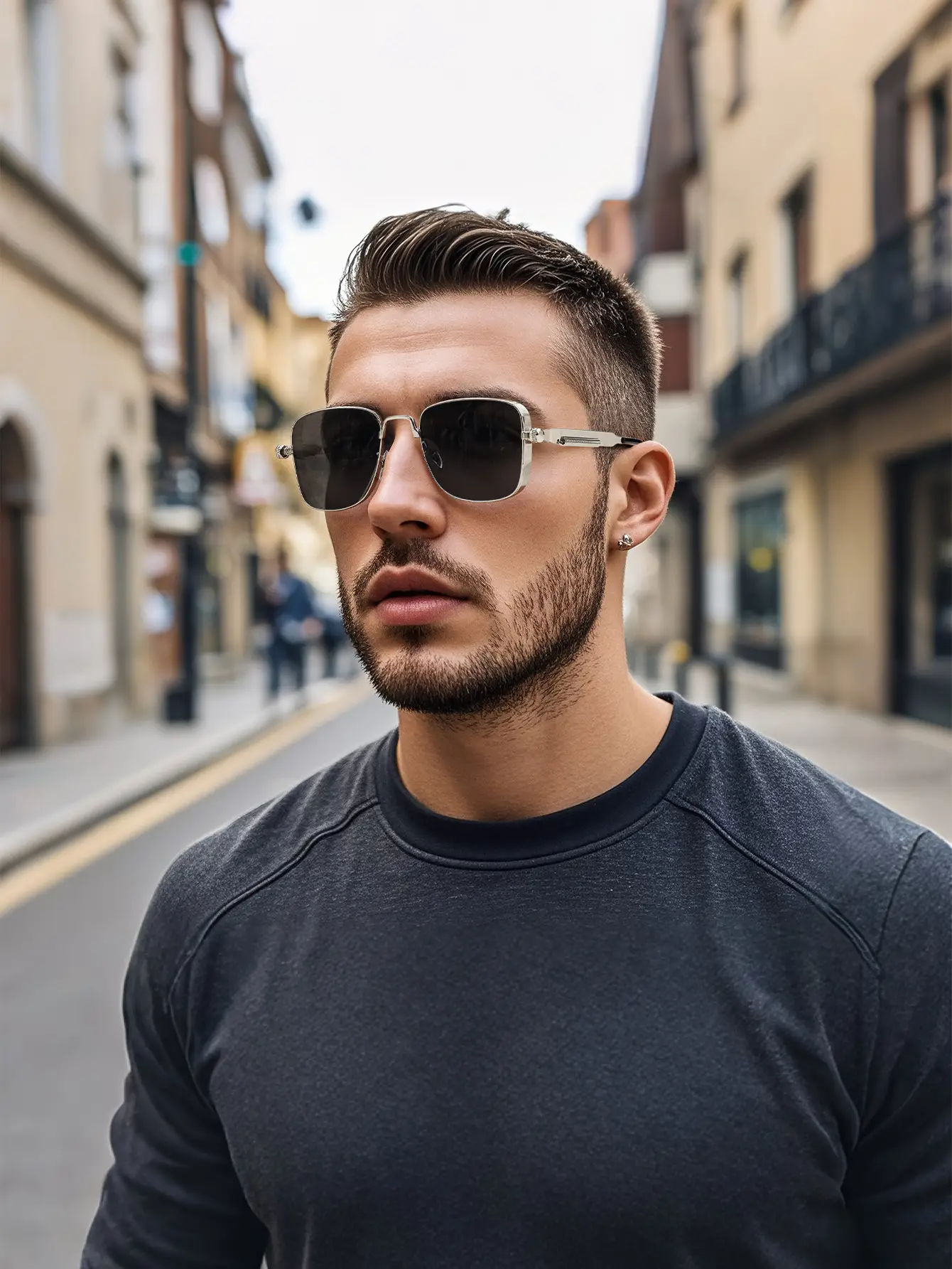 Men UV Protective Half Frame Sunglasses Black β feature 2