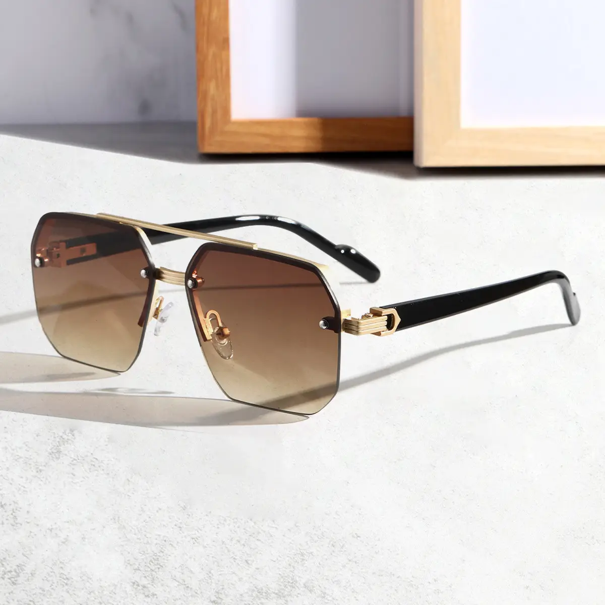 Men UV Protective Half Frame Sunglasses Black - Image 4