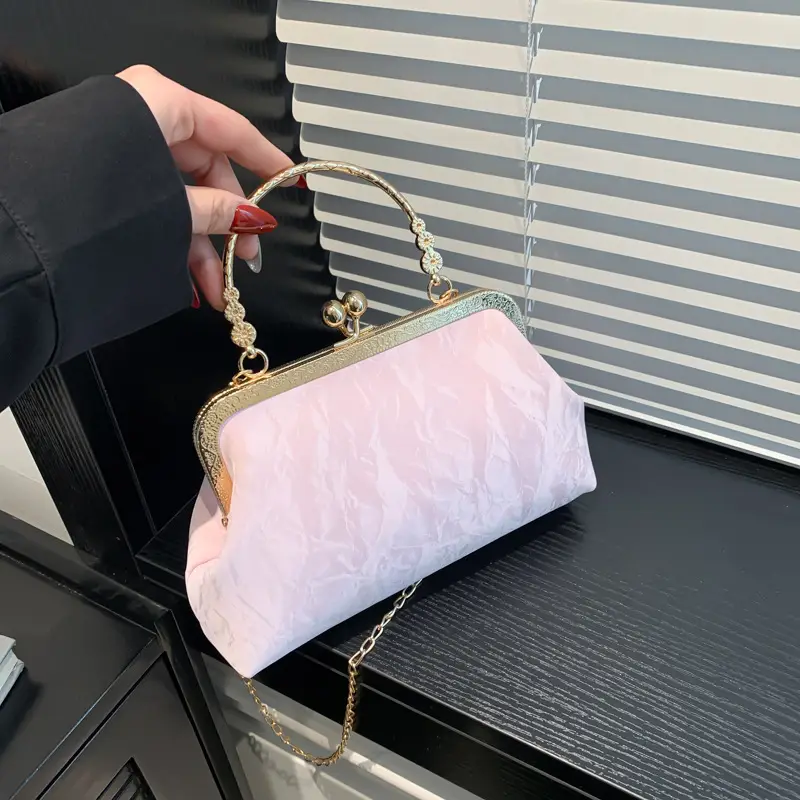 Pink Velvet Clip Chain Shoulder Bag for Women - Image 6