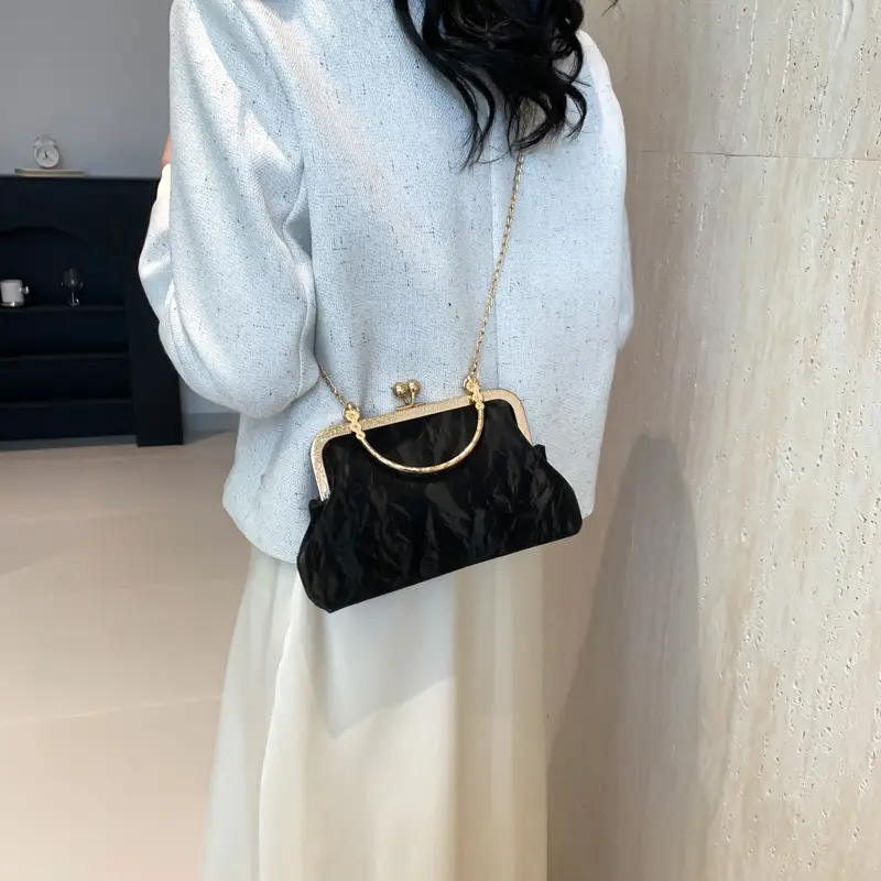Pink Velvet Clip Chain Shoulder Bag for Women - Image 8