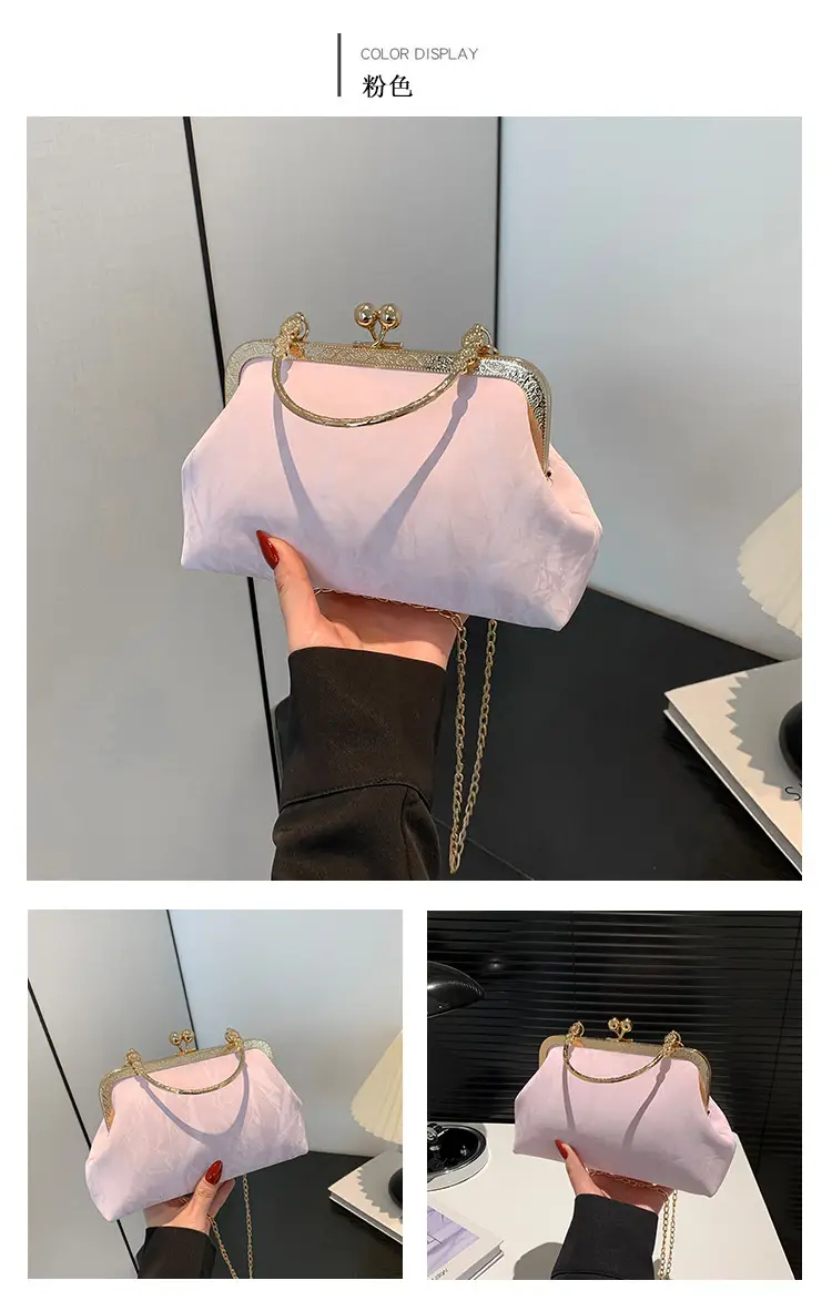 Pink Velvet Clip Chain Shoulder Bag for Women — feature 25