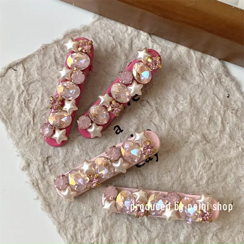 Japanese Korean Pink Flash Diamond Five Star Hairpin Clips - Image 4