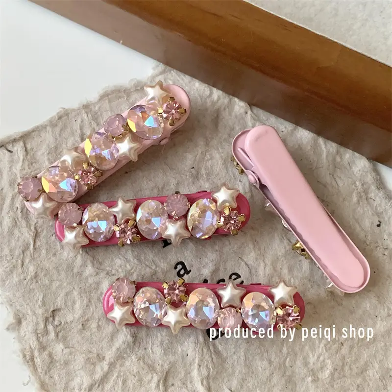 Japanese Korean Pink Flash Diamond Five Star Hairpin Clips - Image 6