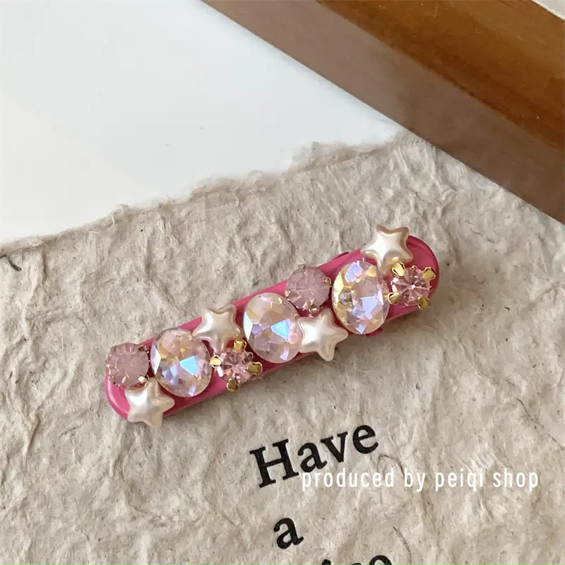 Japanese Korean Pink Flash Diamond Five Star Hairpin Clips — feature 3