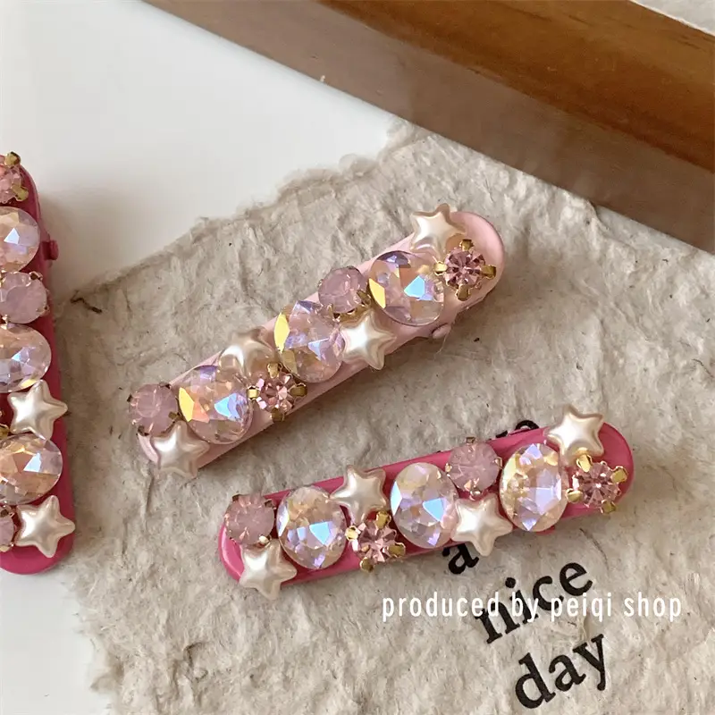 Japanese Korean Pink Flash Diamond Five Star Hairpin Clips — feature 6