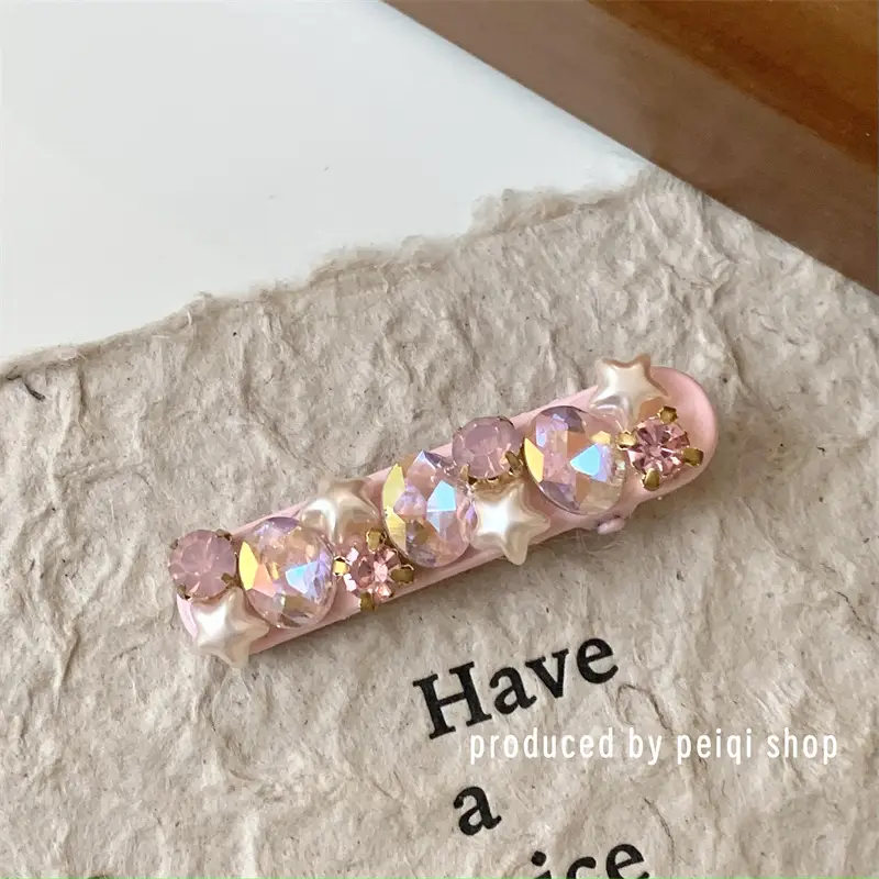 Japanese Korean Pink Flash Diamond Five Star Hairpin Clips - Image 2