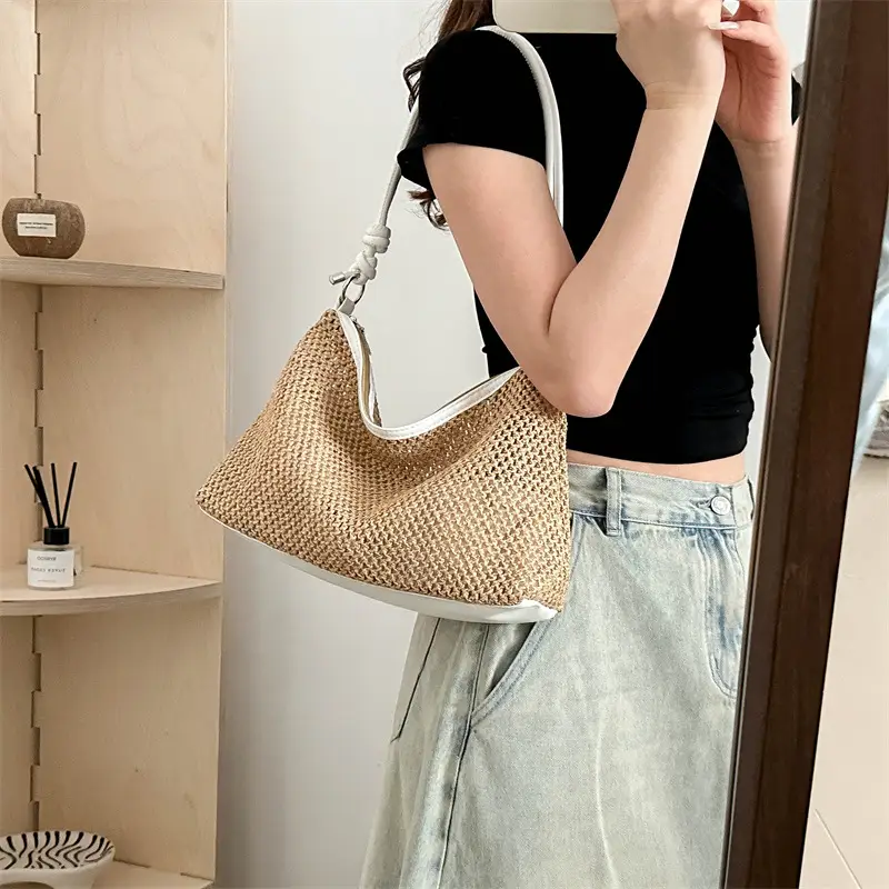 Women Straw Handbag Vintage Woven Large Capacity - Image 6
