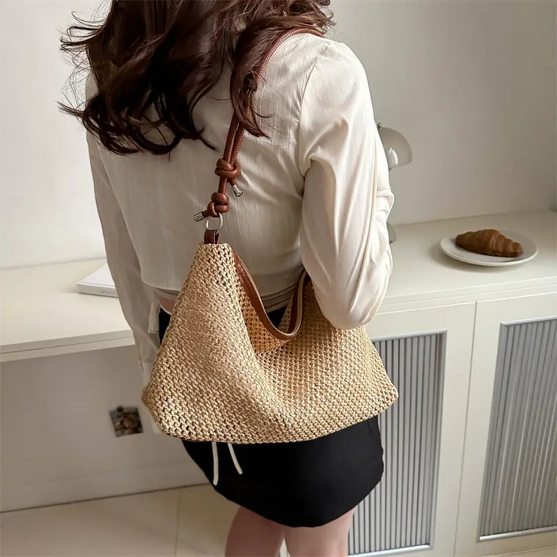 Women Straw Handbag Vintage Woven Large Capacity - Image 7