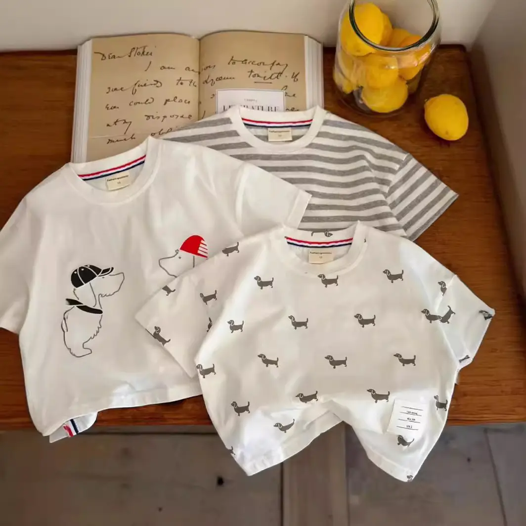 2025 Kids Cartoon T-Shirt White Striped Border Medium - Image 3