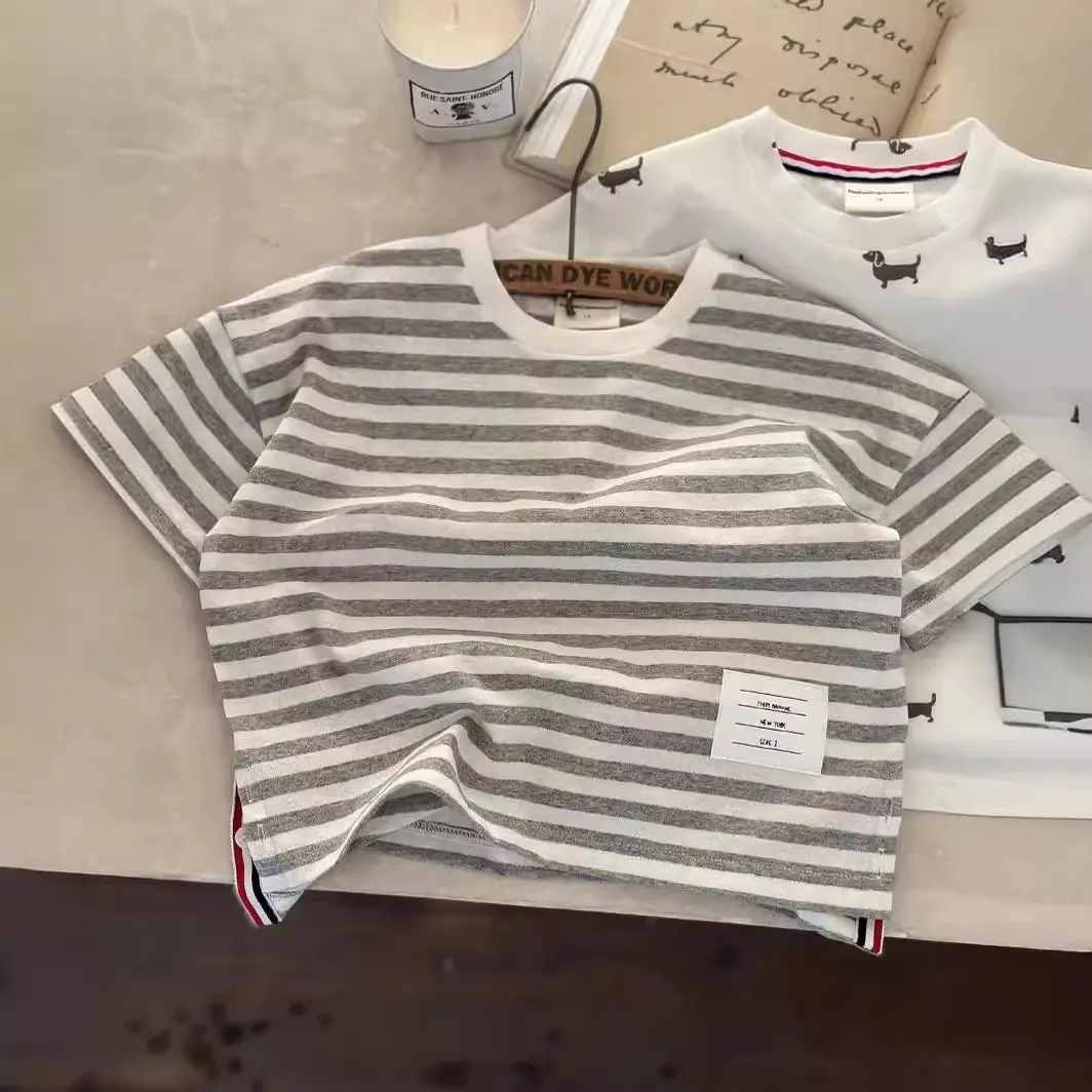 2025 Kids Cartoon T-Shirt White Striped Border Medium - Image 4