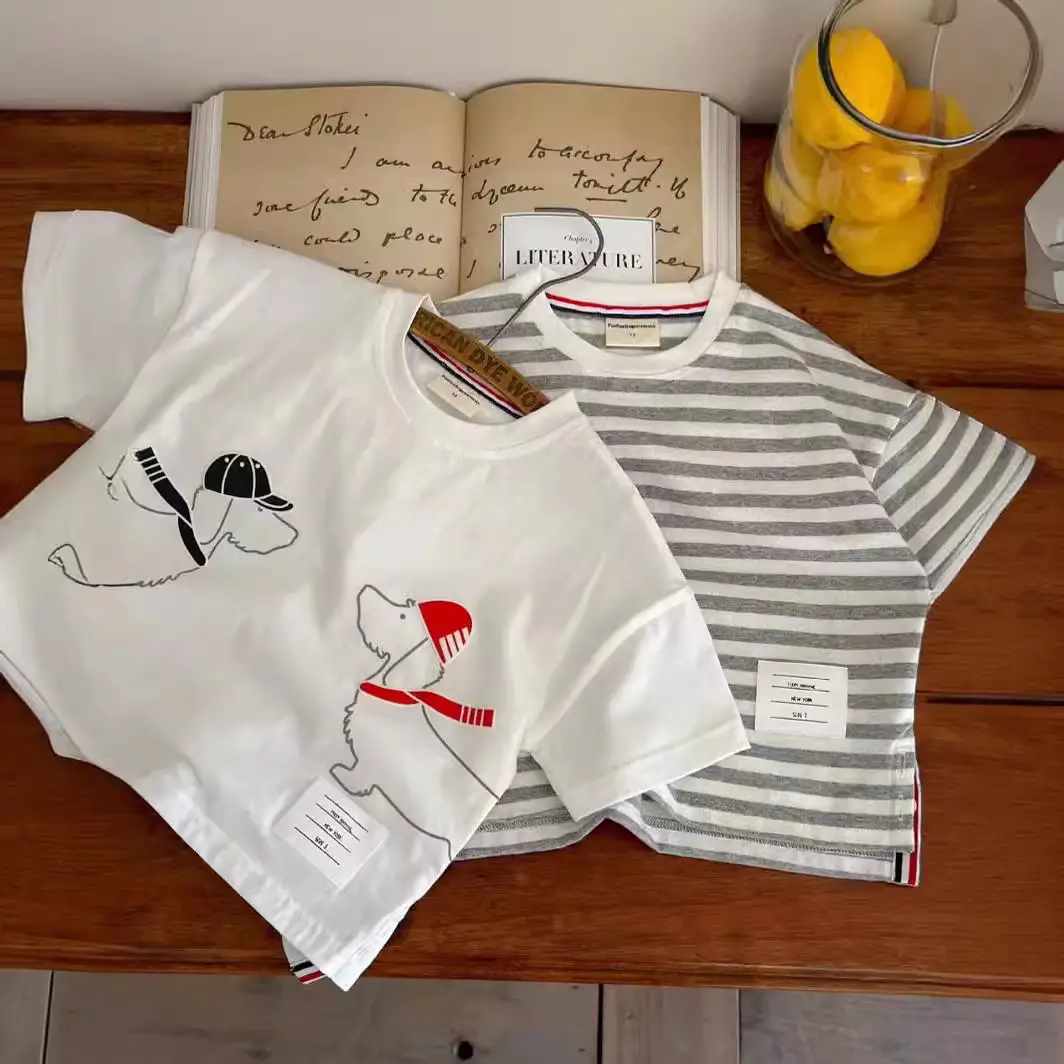 2025 Kids Cartoon T-Shirt White Striped Border Medium - Image 5
