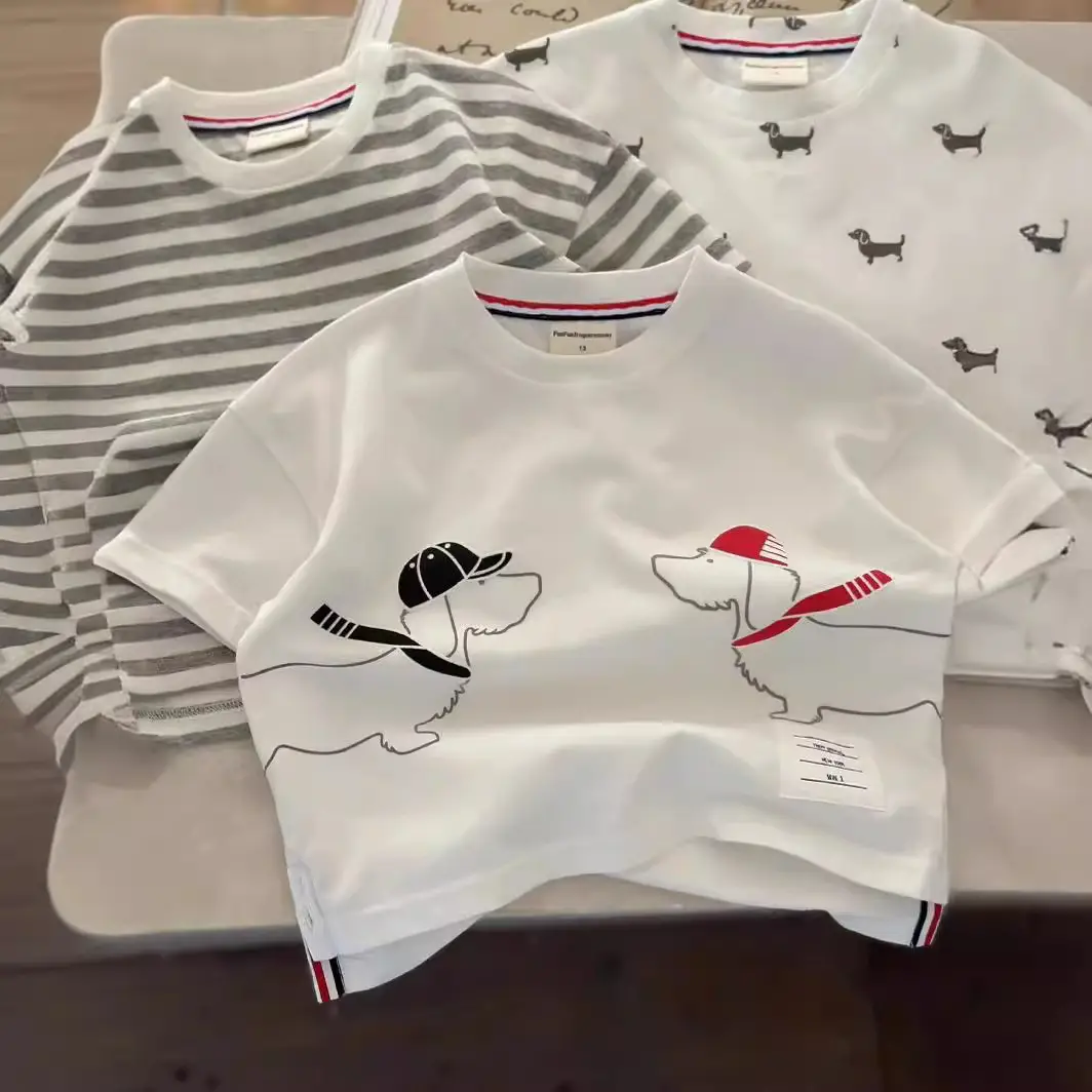 2025 Kids Cartoon T-Shirt White Striped Border Medium - Image 6