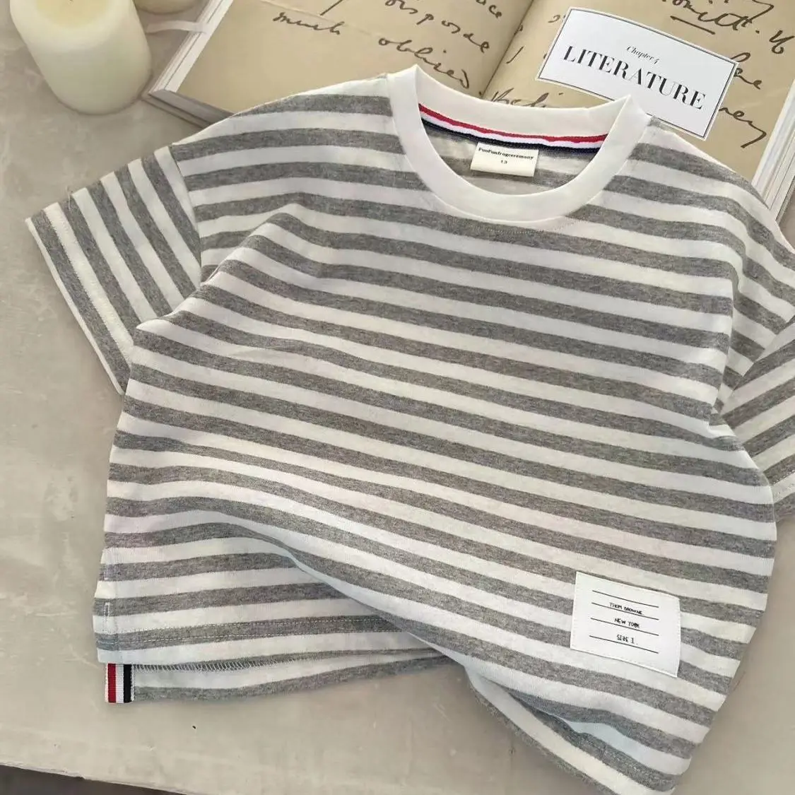 2025 Kids Cartoon T-Shirt White Striped Border Medium - Image 2