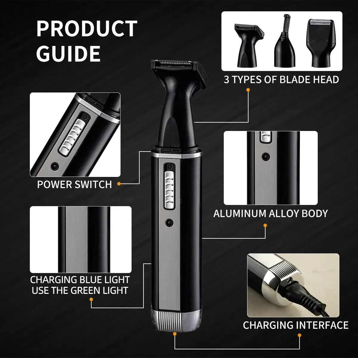 Rechargeable Men's Nose Hair Trimmer with 4 Blades - Image 2