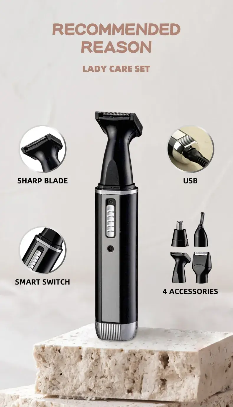 Rechargeable Men's Nose Hair Trimmer with 4 Blades — feature 5