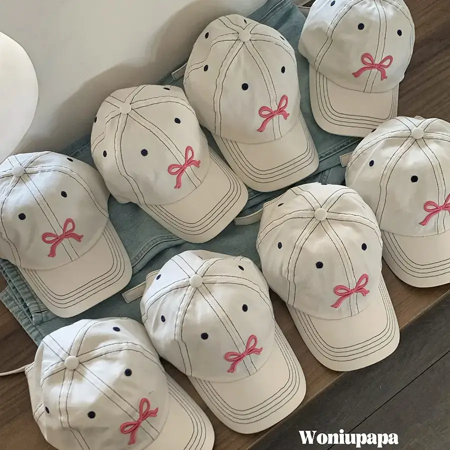 Women's Blue Bow Embroidered Baseball Cap Summer Sunscreen