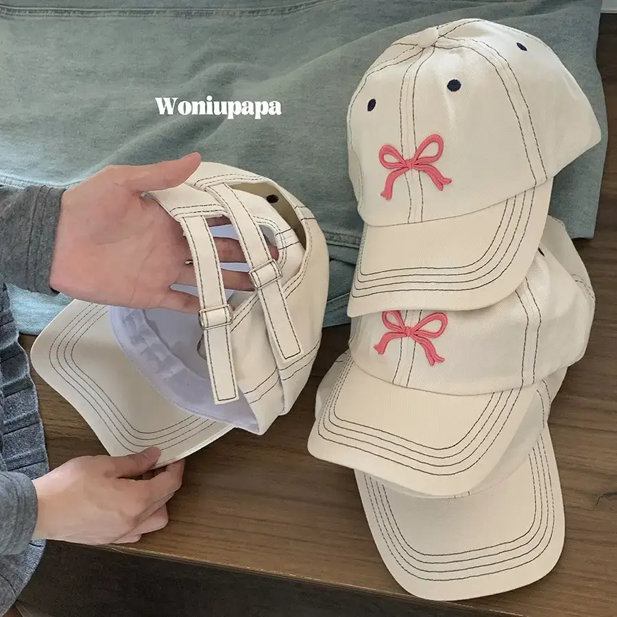 Women's Blue Bow Embroidered Baseball Cap Summer Sunscreen