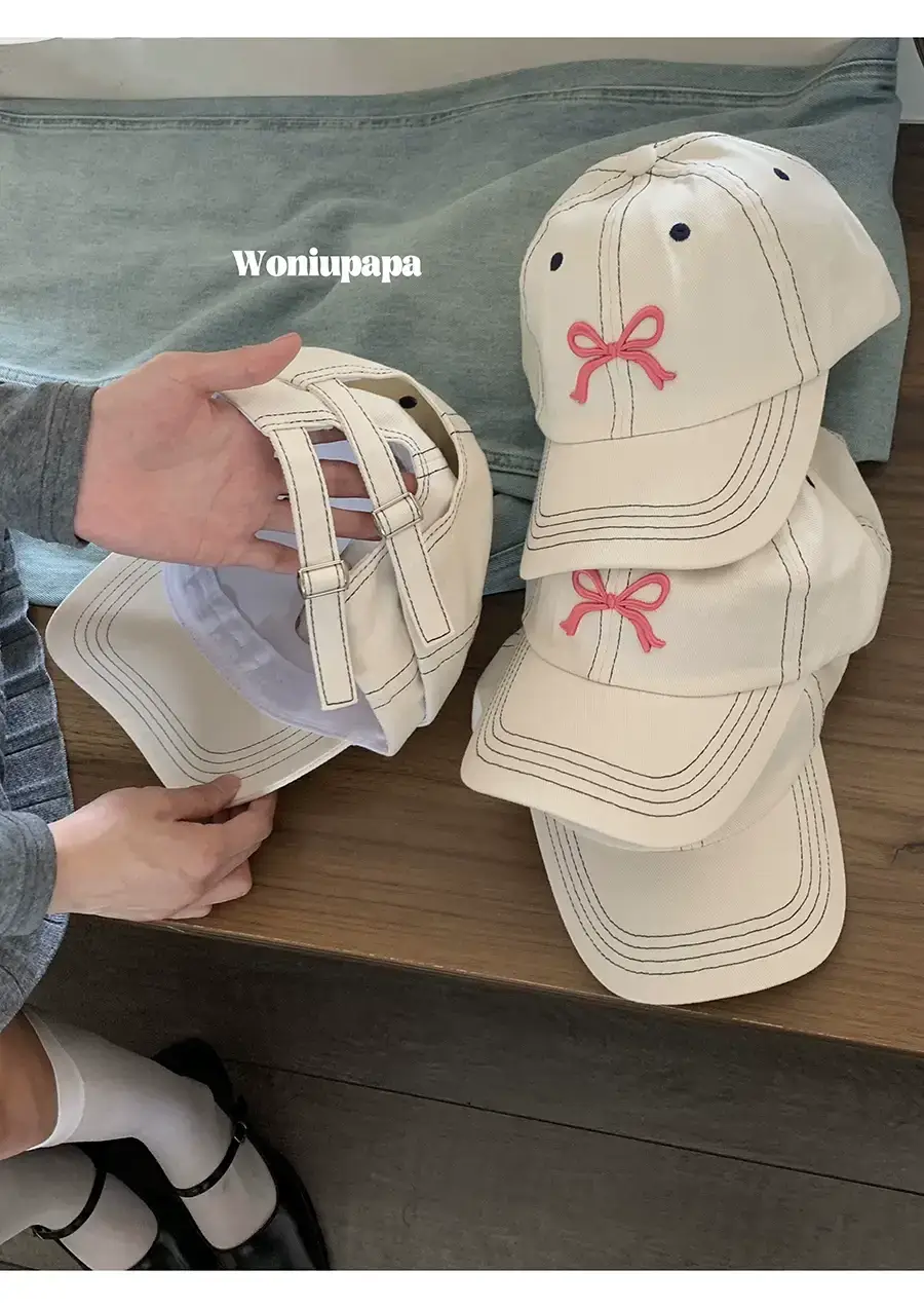 Women's Blue Bow Embroidered Baseball Cap Summer Sunscreen — feature 3