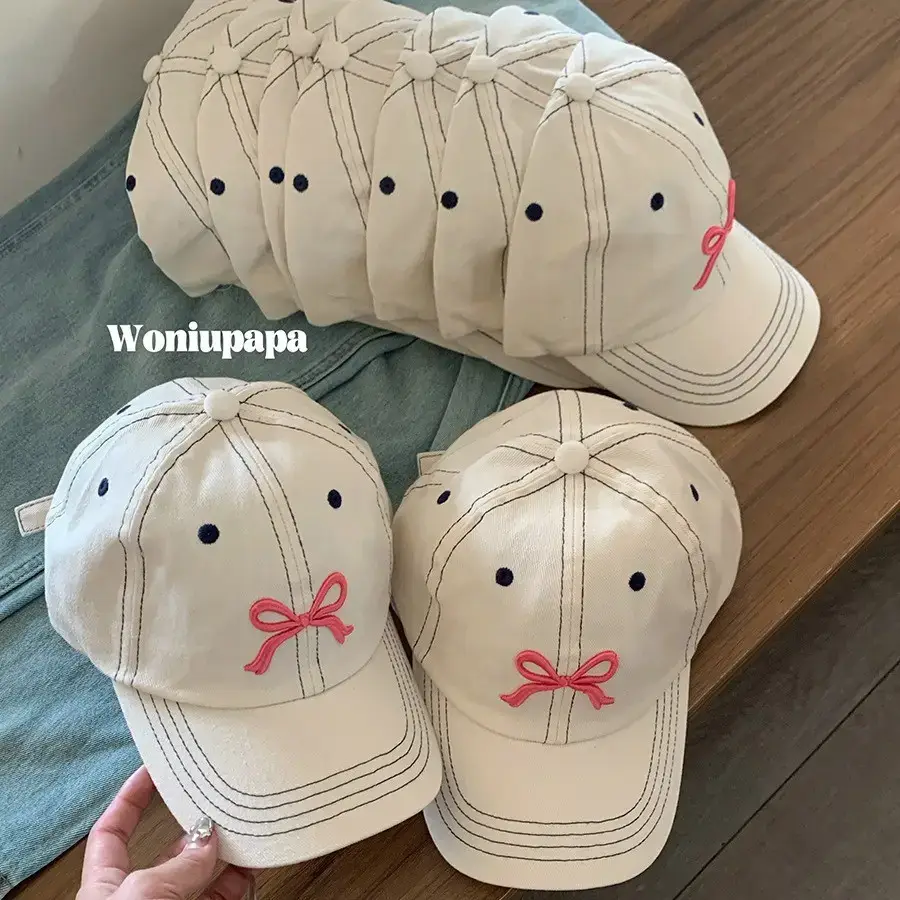Women's Blue Bow Embroidered Baseball Cap Summer Sunscreen