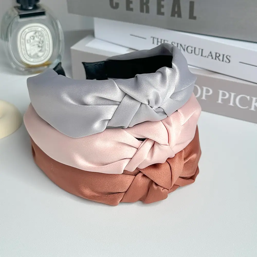 Pink Knotted Satin Headband for Women - Image 3