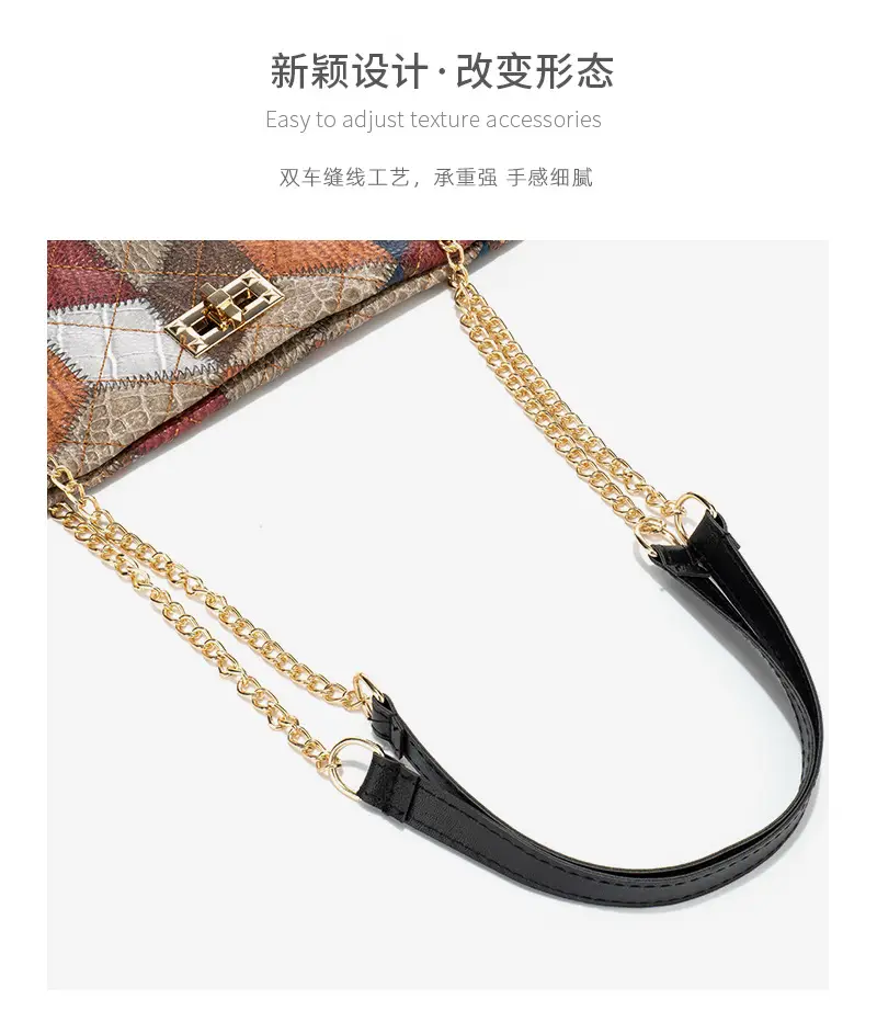 Women Color Diamond Embroidered Tote Bag with Chain Strap — feature 10