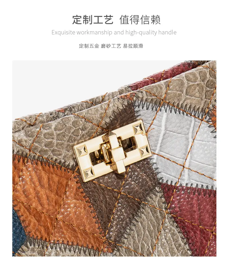 Women Color Diamond Embroidered Tote Bag with Chain Strap — feature 11