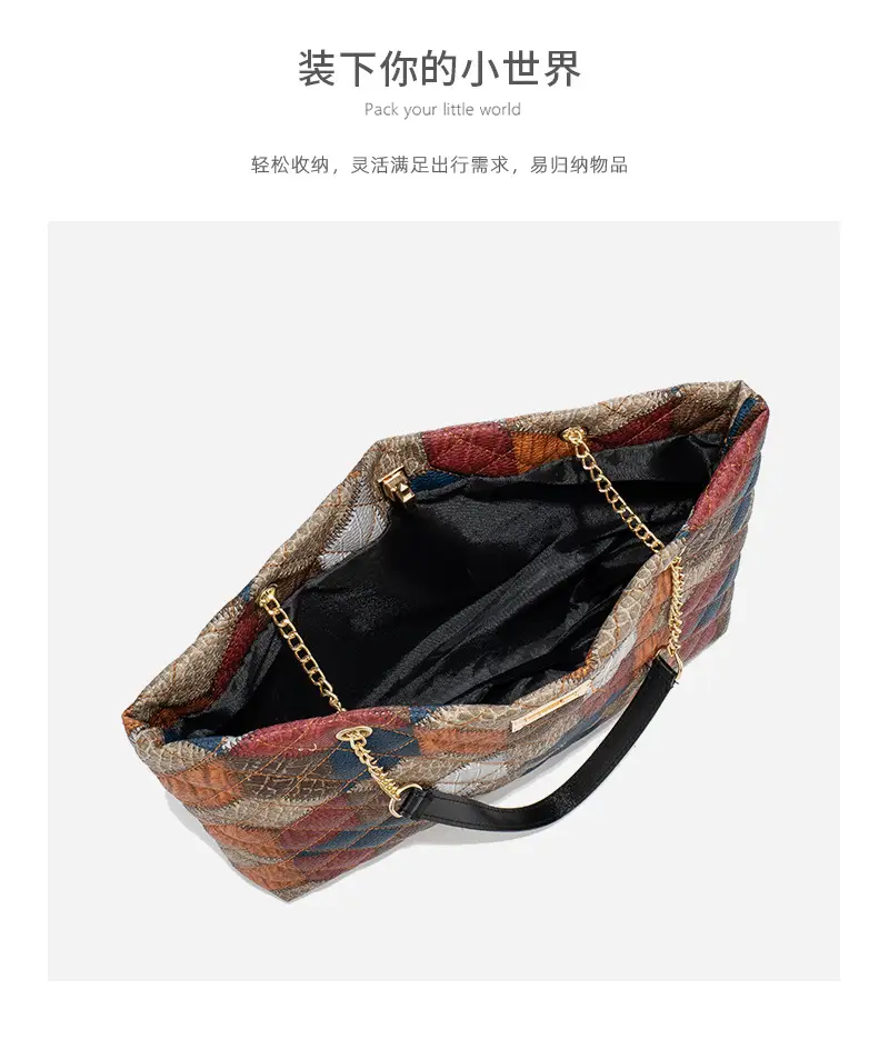 Women Color Diamond Embroidered Tote Bag with Chain Strap — feature 12