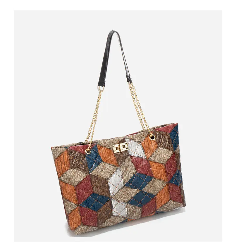 Women Color Diamond Embroidered Tote Bag with Chain Strap — feature 14