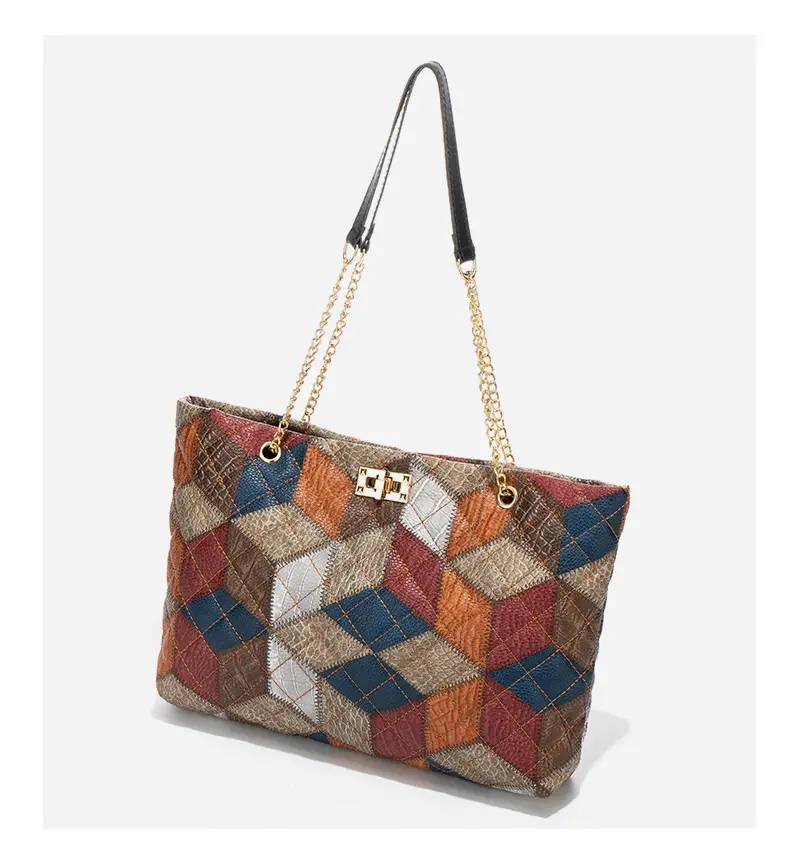 Women Color Diamond Embroidered Tote Bag with Chain Strap — feature 15