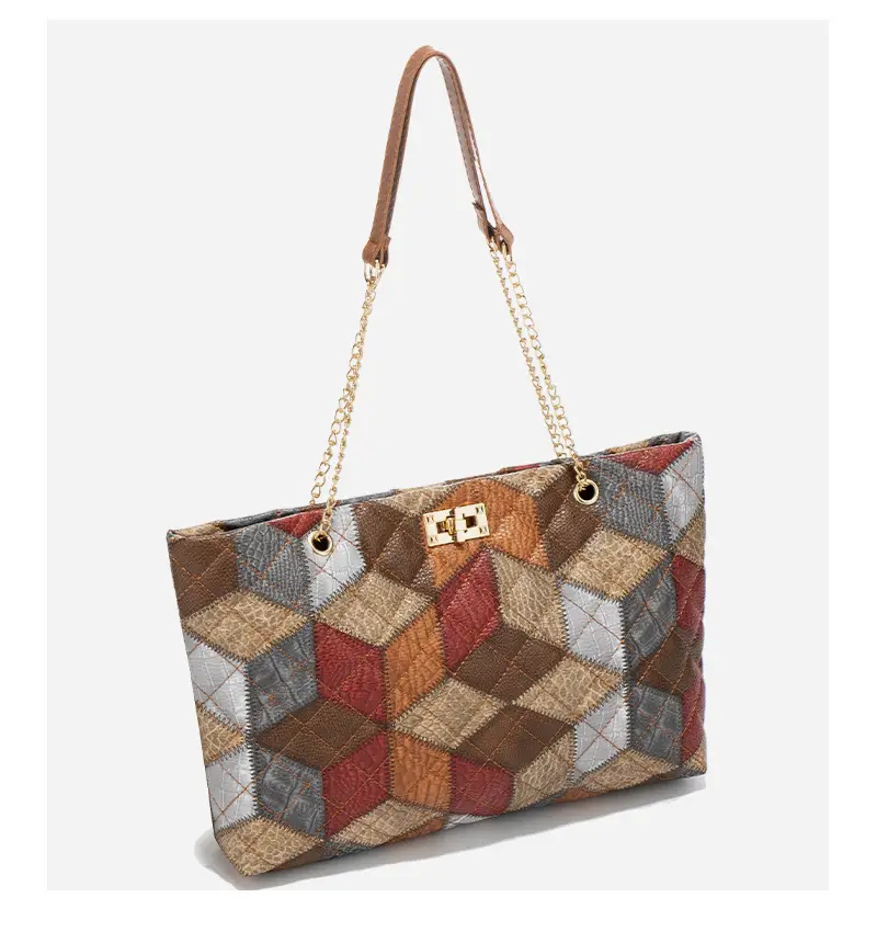 Women Color Diamond Embroidered Tote Bag with Chain Strap — feature 16