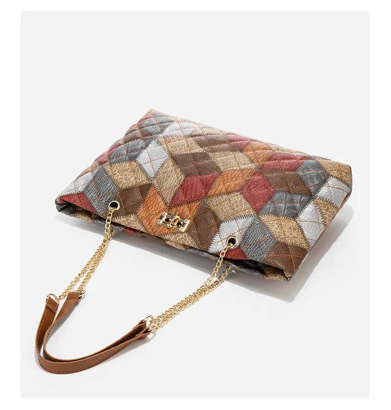 Women Color Diamond Embroidered Tote Bag with Chain Strap — feature 17