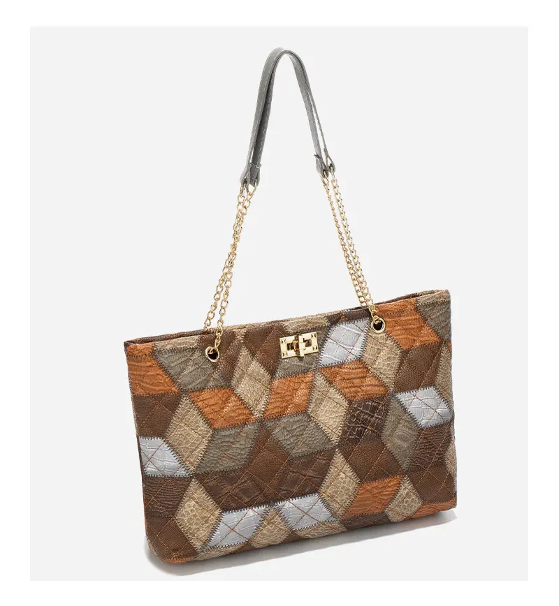 Women Color Diamond Embroidered Tote Bag with Chain Strap — feature 18