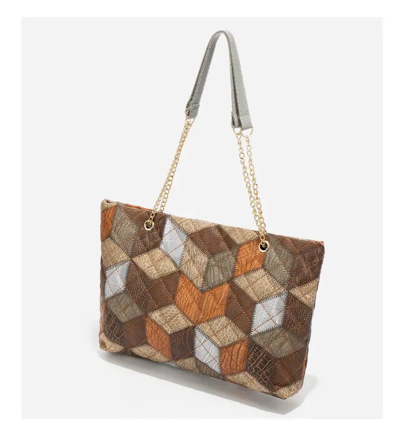 Women Color Diamond Embroidered Tote Bag with Chain Strap — feature 19
