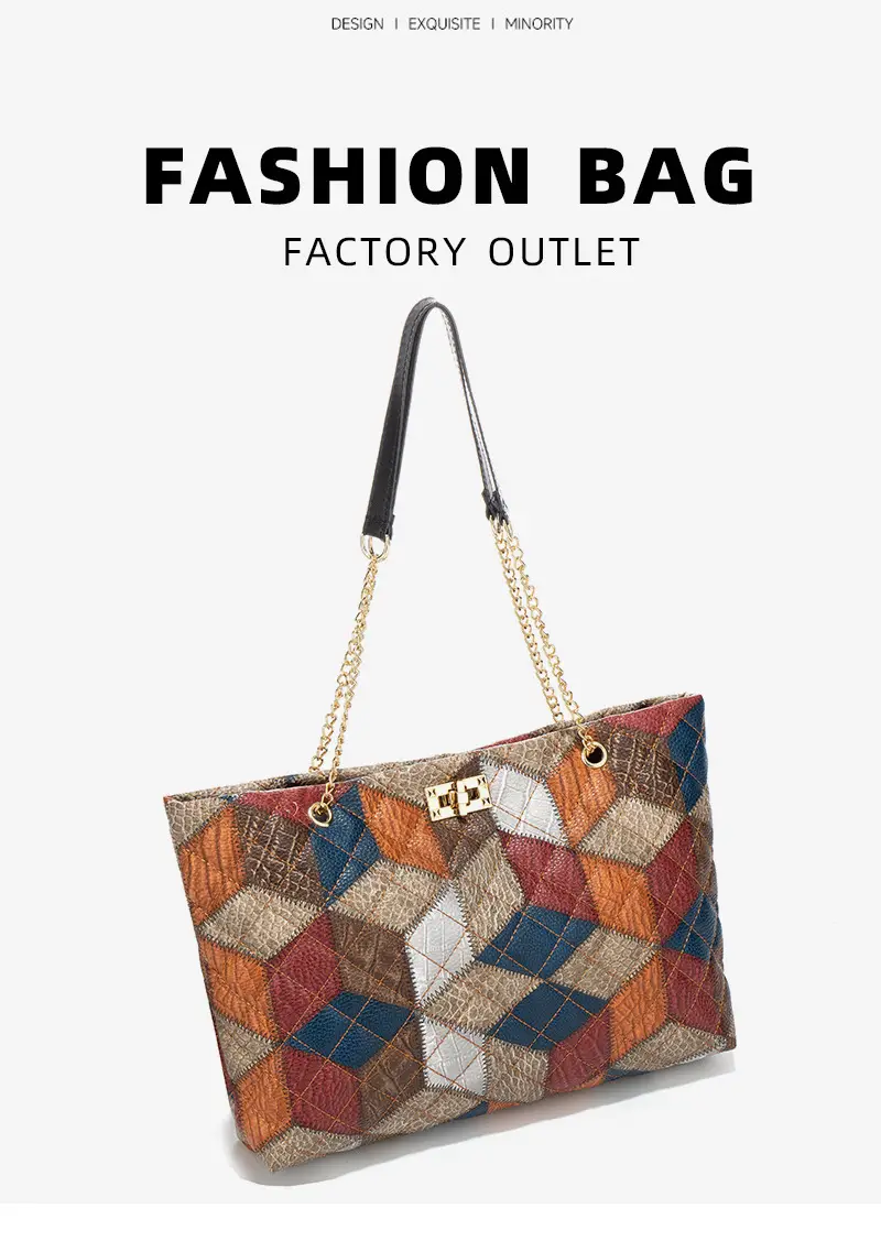 Women Color Diamond Embroidered Tote Bag with Chain Strap — feature 2
