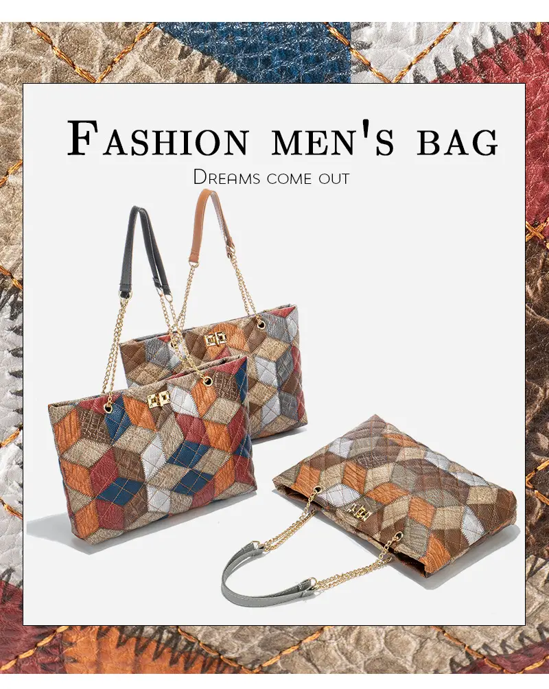 Women Color Diamond Embroidered Tote Bag with Chain Strap — feature 3