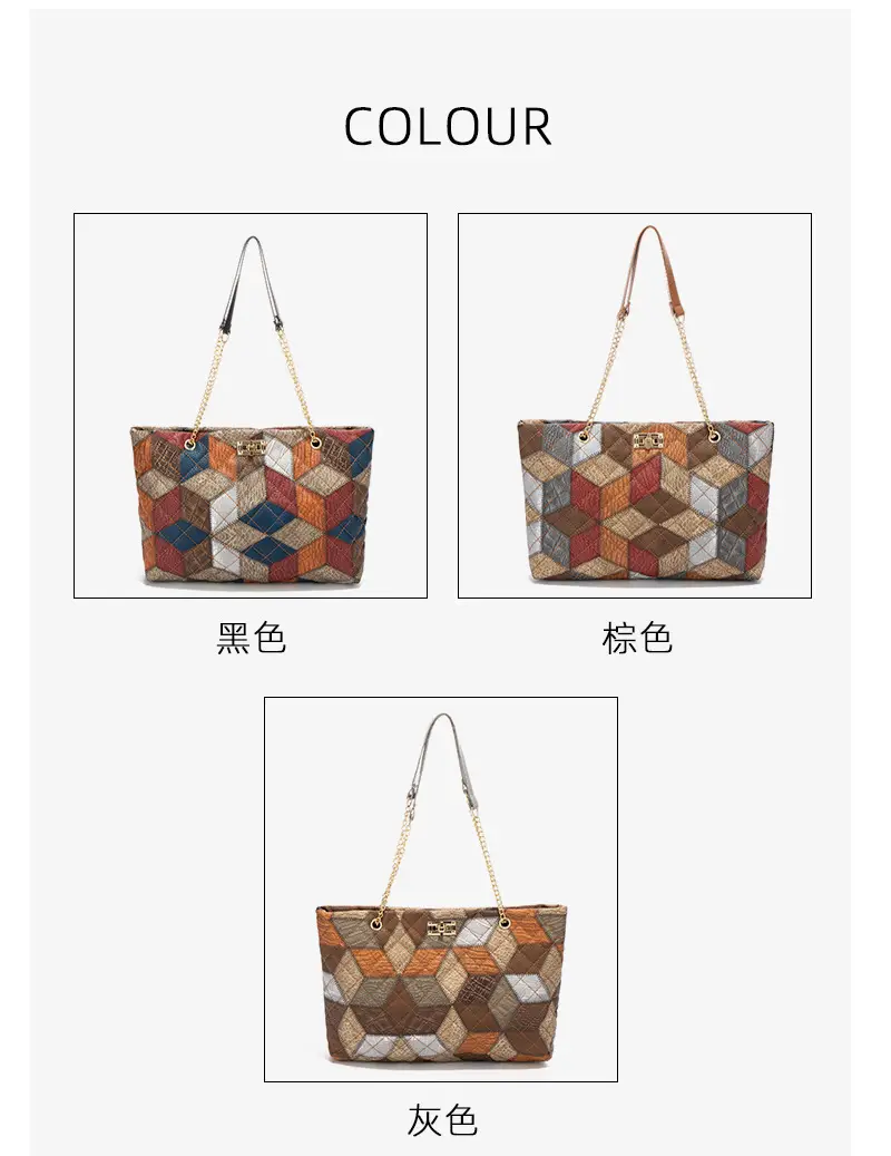 Women Color Diamond Embroidered Tote Bag with Chain Strap — feature 8