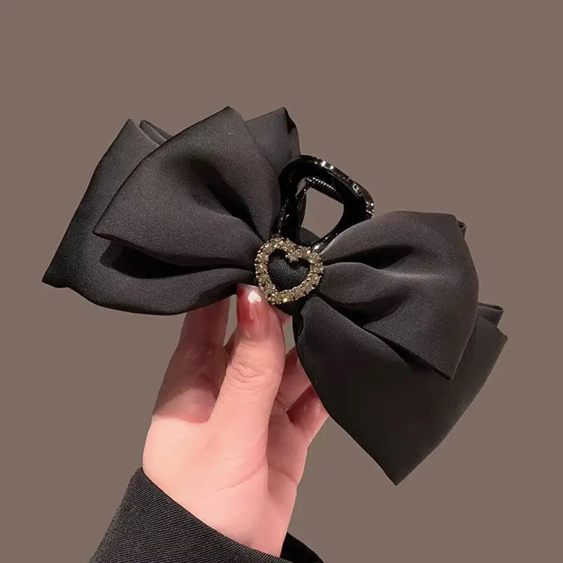 Black Satin Bow Hair Clip with Diamond Back — feature 32