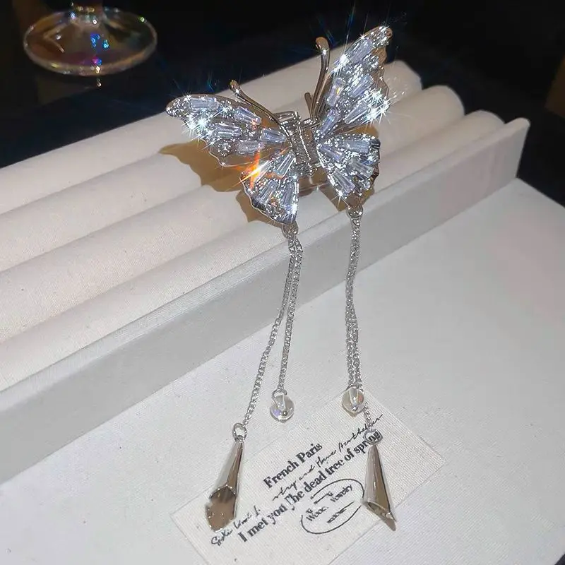 28# rhinestone butterfly tassel grip clip