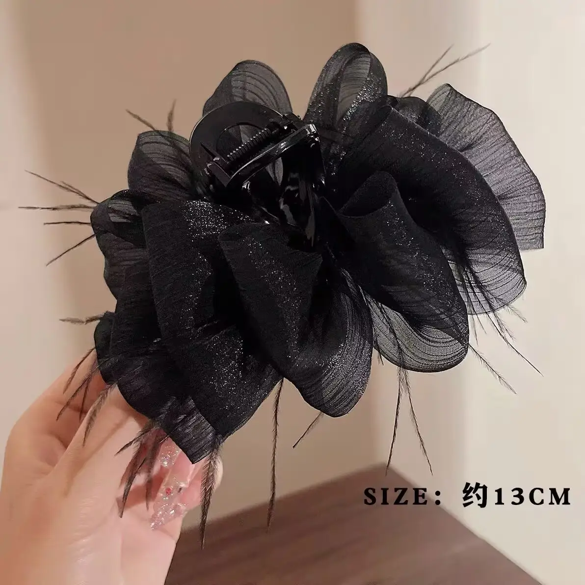 Black Satin Bow Hair Clip with Diamond Back - Image 17