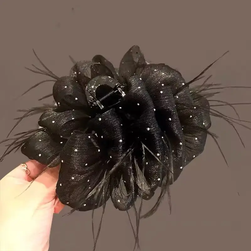 Black Satin Bow Hair Clip with Diamond Back - Image 18