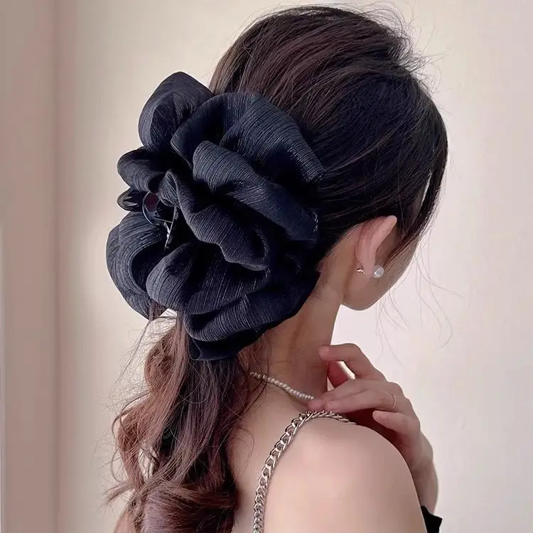 Black Satin Bow Hair Clip with Diamond Back - Image 19
